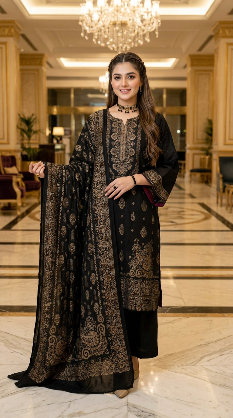 Siyara Black Pashmina Ready to Wear 3 Pcs Dress
