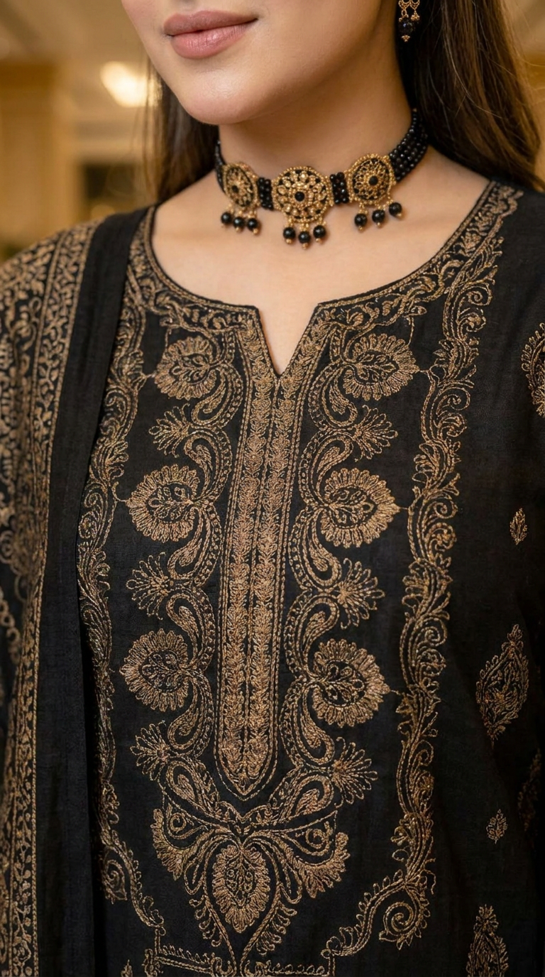 Siyara Black Pashmina Ready to Wear 3 Pcs Dress