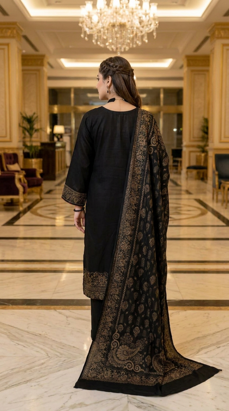 Siyara Black Pashmina Ready to Wear 3 Pcs Dress