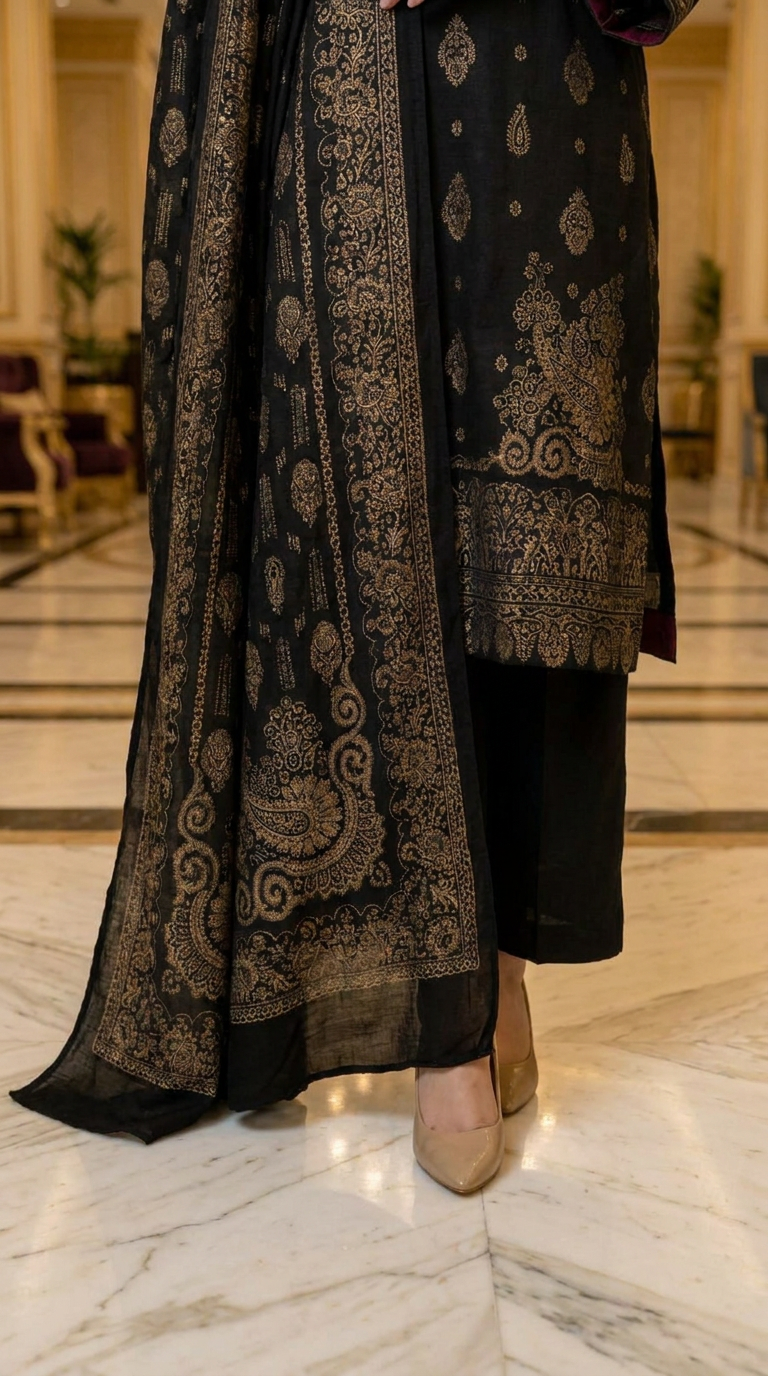 Siyara Black Pashmina Ready to Wear 3 Pcs Dress