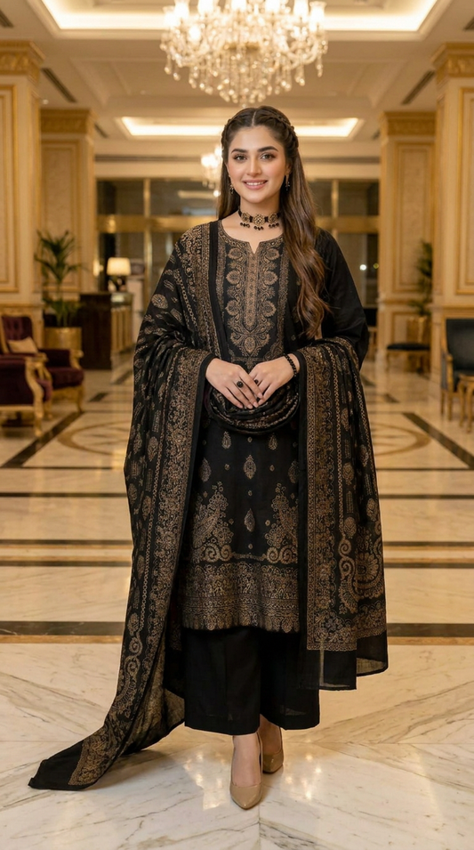 Siyara Black Pashmina Ready to Wear 3 Pcs Dress