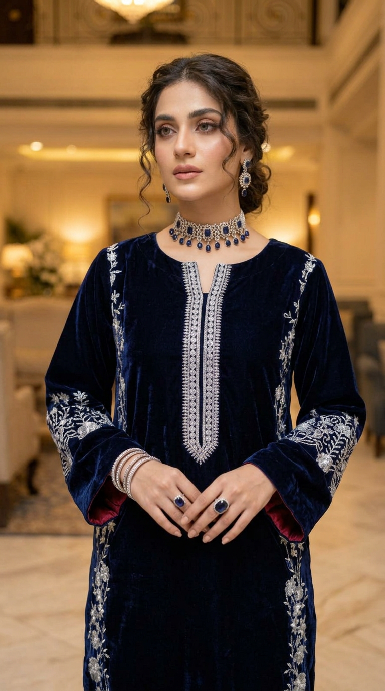 Sahar Navy Velvet fully Embroidered 2 Pcs Dress