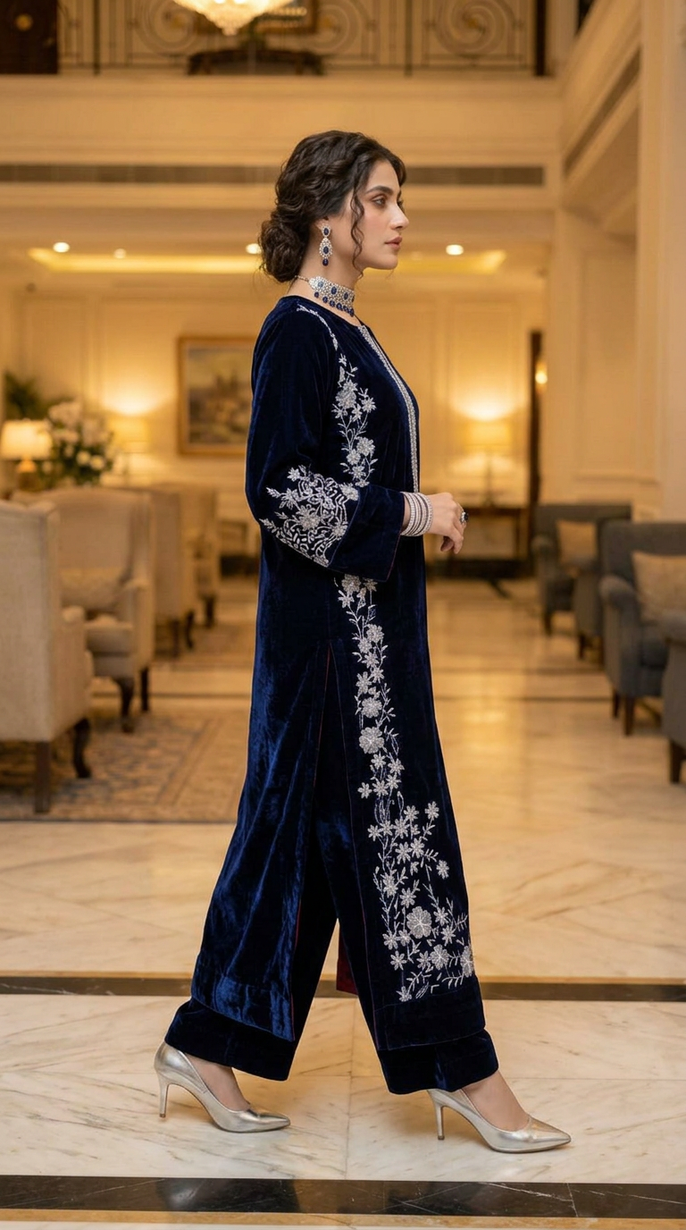 Sahar Navy Velvet fully Embroidered 2 Pcs Dress