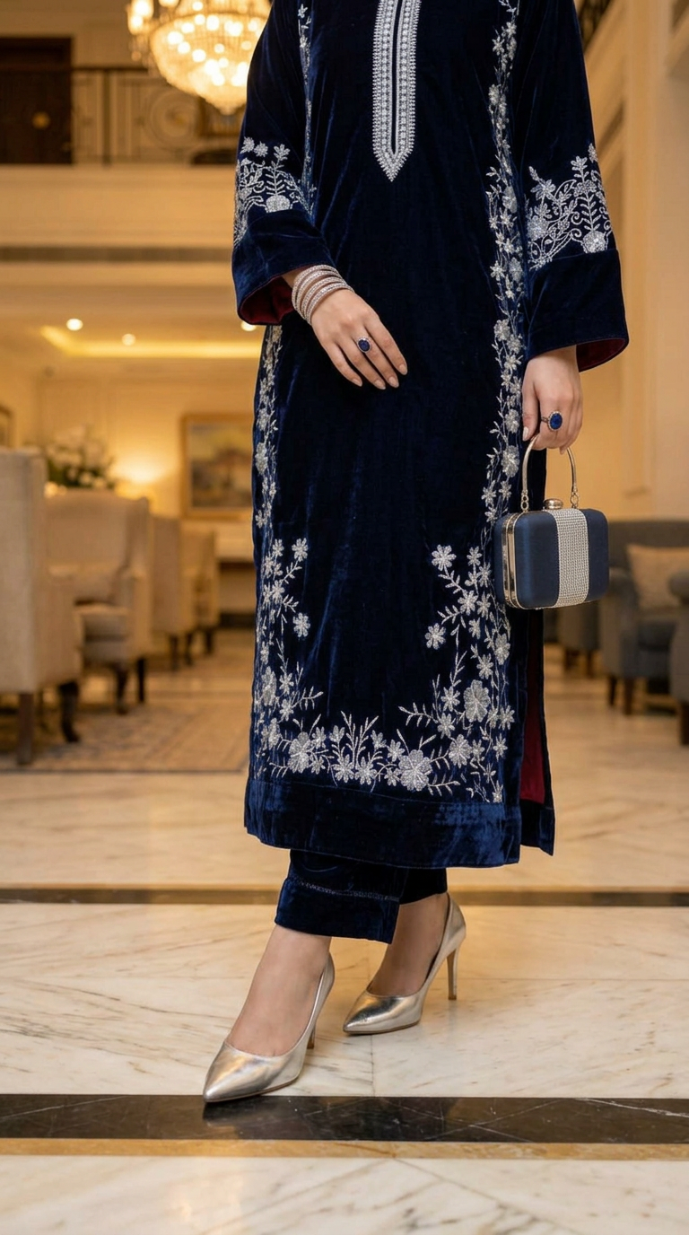 Sahar Navy Velvet fully Embroidered 2 Pcs Dress