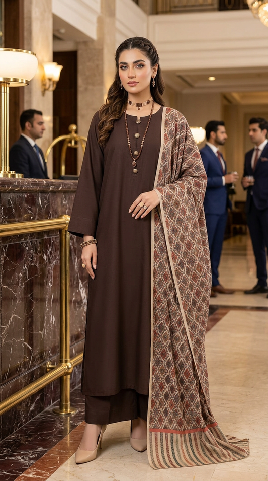 Arya Brown Marina 3 Pcs Dress with Marina shawl