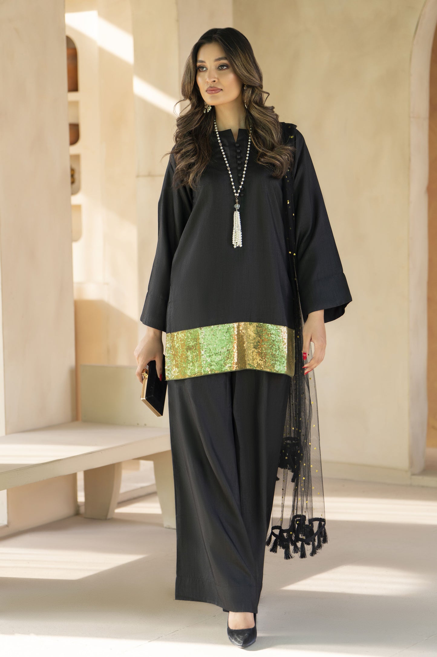 Gold Glamour Ready to Wear 3 Pcs Embroidered Dress