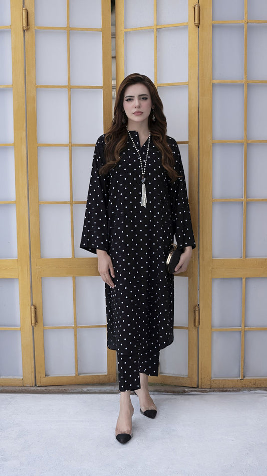 Black Polka Dots Ready to Wear 2 Pcs Dress