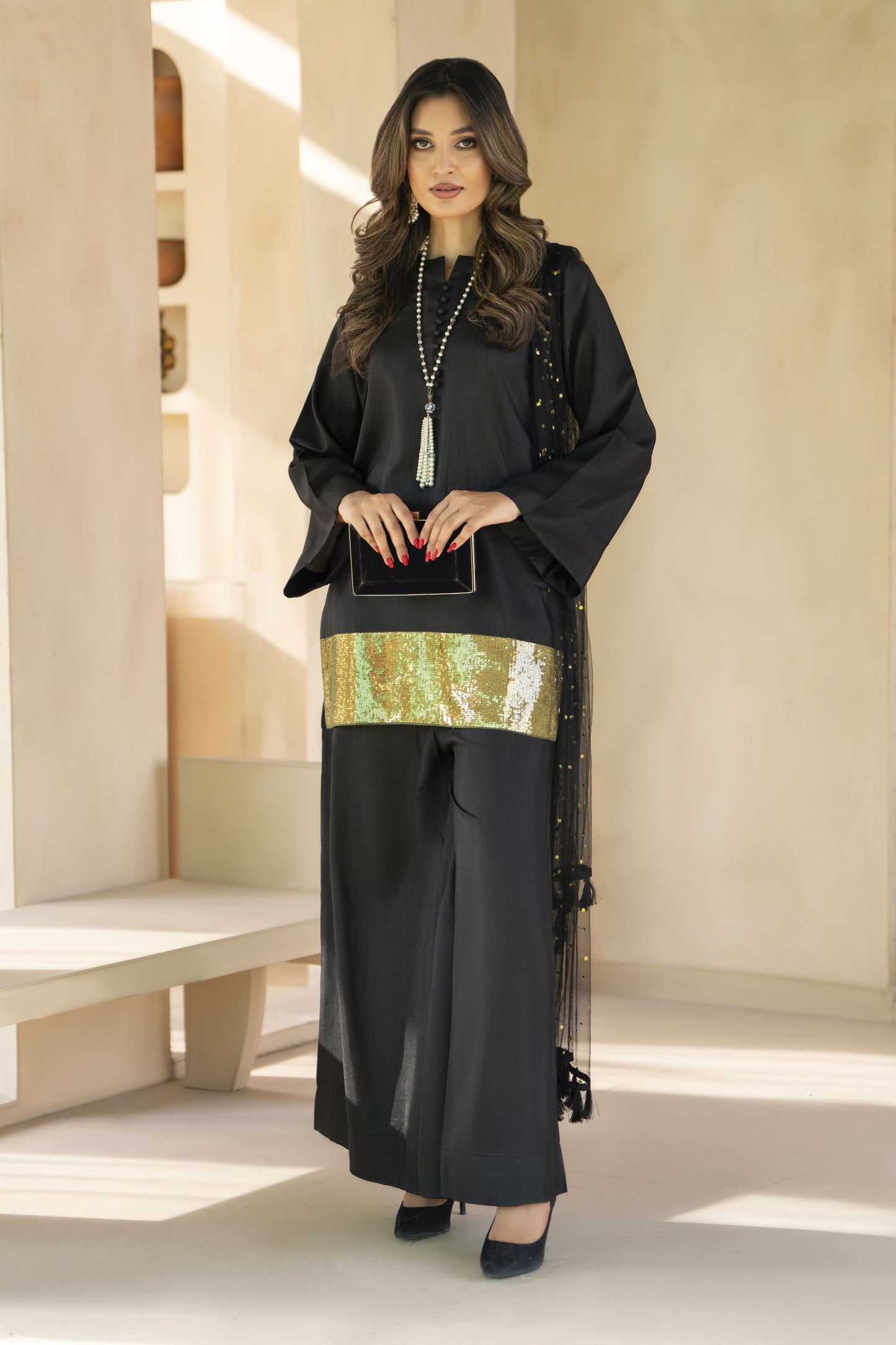 Gold Glamour Ready to Wear 3 Pcs Embroidered Dress