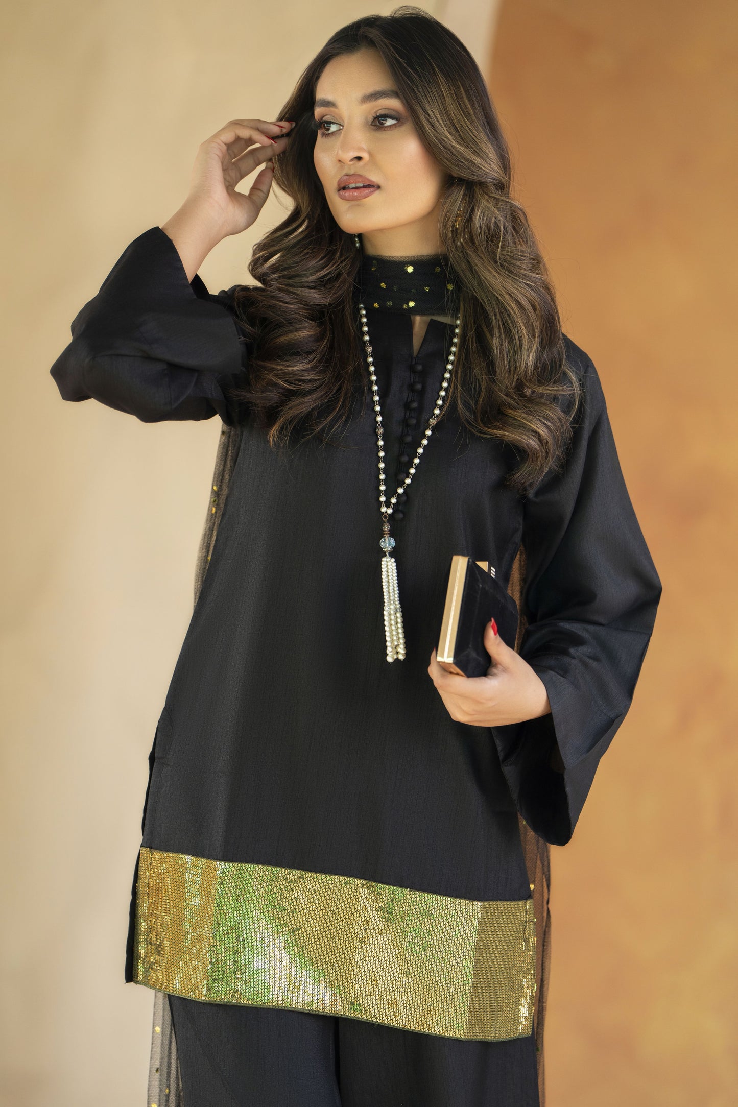 Gold Glamour Ready to Wear 3 Pcs Embroidered Dress
