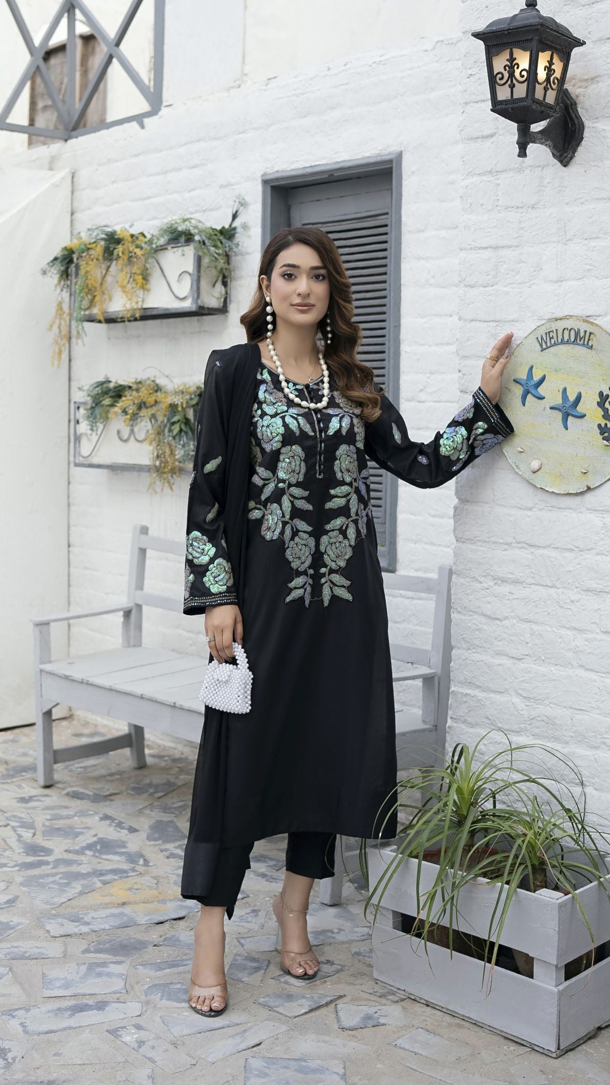 Black Praise Ready to Wear 3 Pcs Embroidered Dress