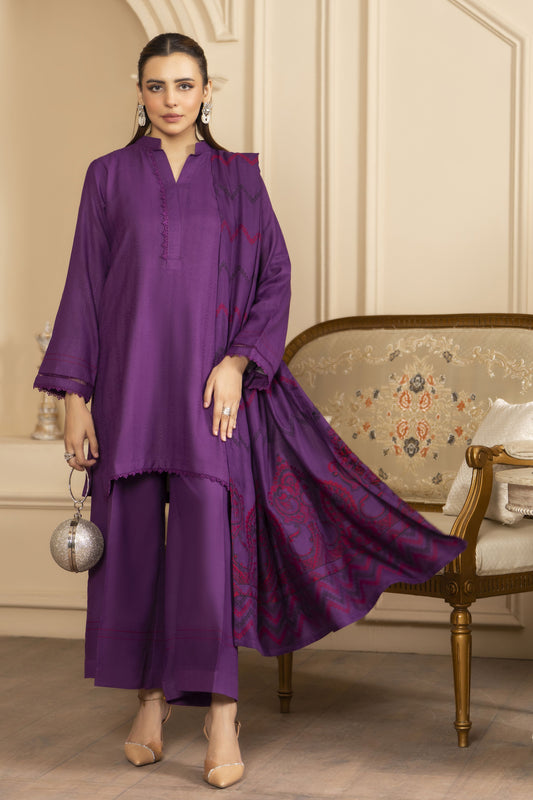 Purple Pashmina Shawl Ready to Wear 3 Pcs Dress