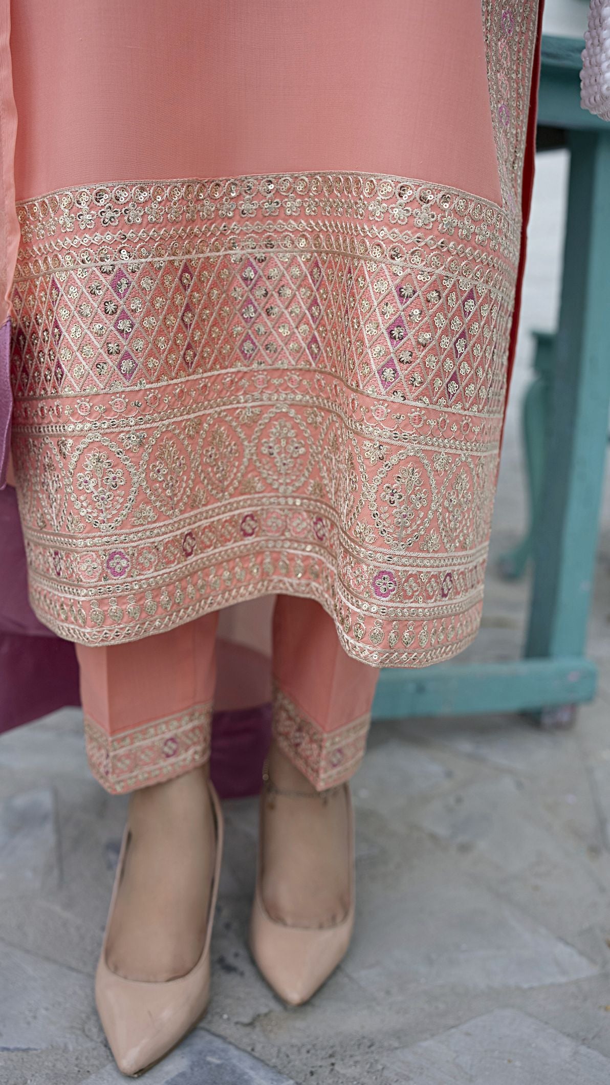Pretty Peach Ready to Wear 3 Pcs Embroidered Dress