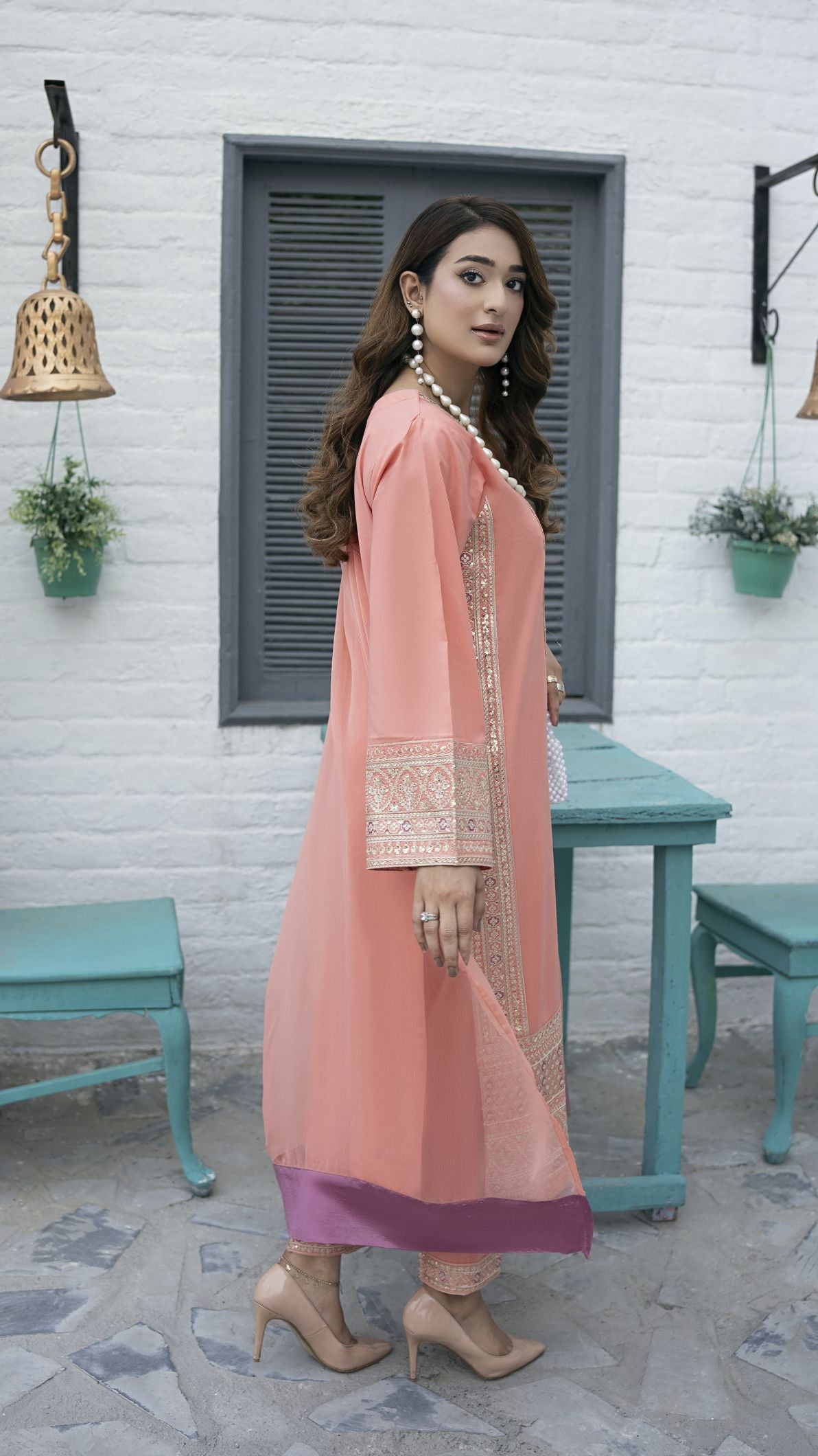 Pretty Peach Ready to Wear 3 Pcs Embroidered Dress