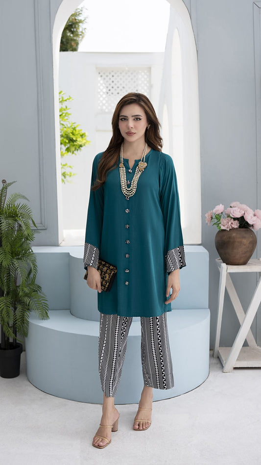 Teal Elegance Ready to Wear 2 Pcs Dress