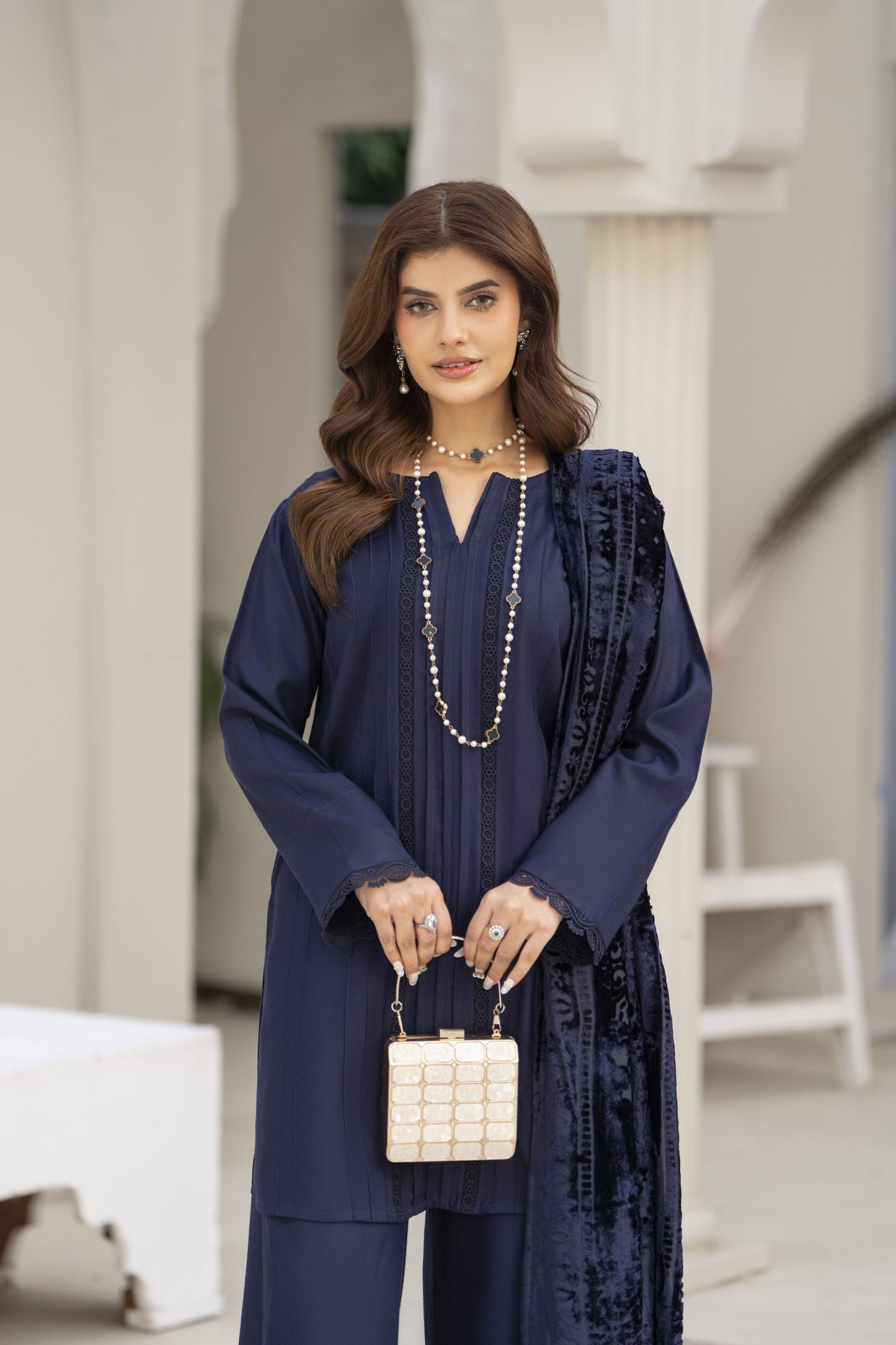 Khalida Ready to Wear 3 Pcs Velvet Palachi Shawl collection