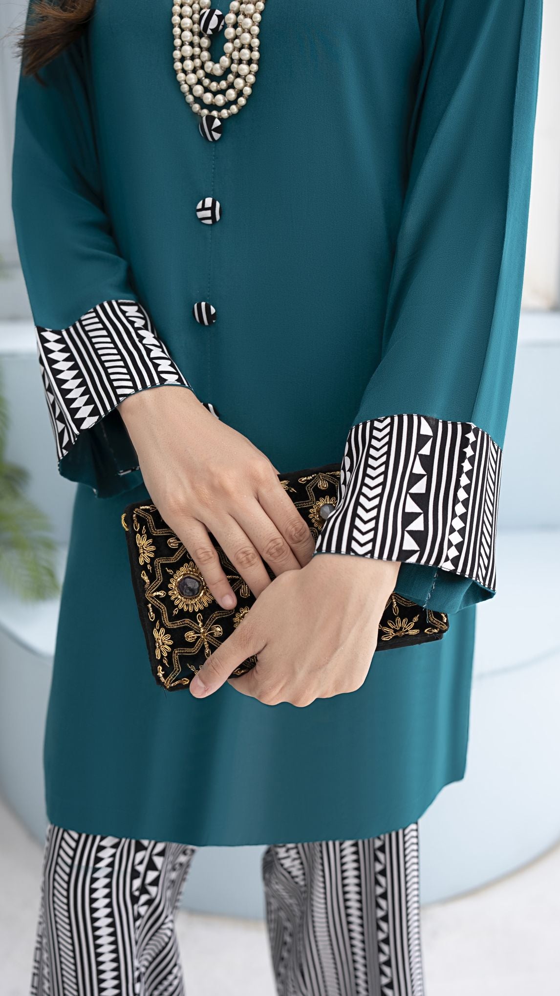 Teal Elegance Ready to Wear 2 Pcs Dress