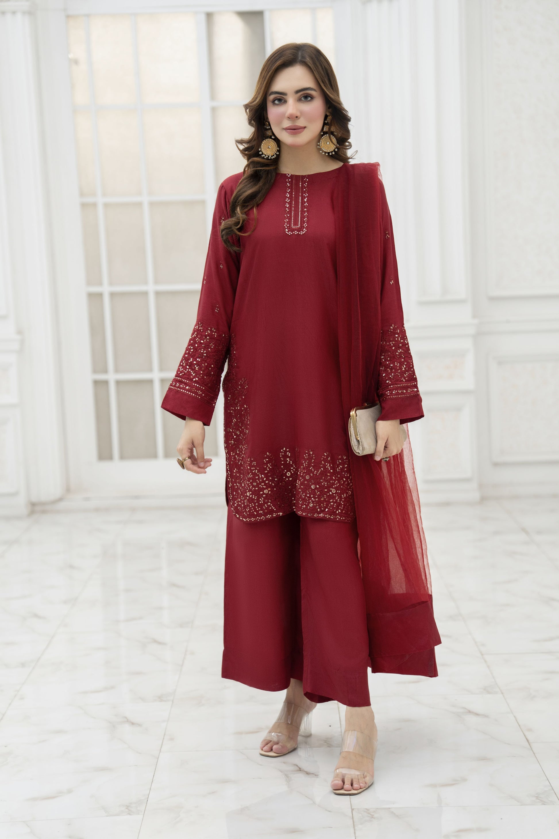 raw silk embroidery dresses 3 Piece Stitched Embroidery Raw Silk Dress - Ready To Wear
