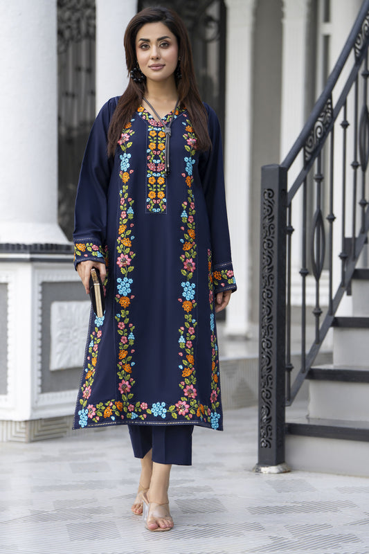 Navy Classic Ready to Wear 2 Pcs Embroidered Dress