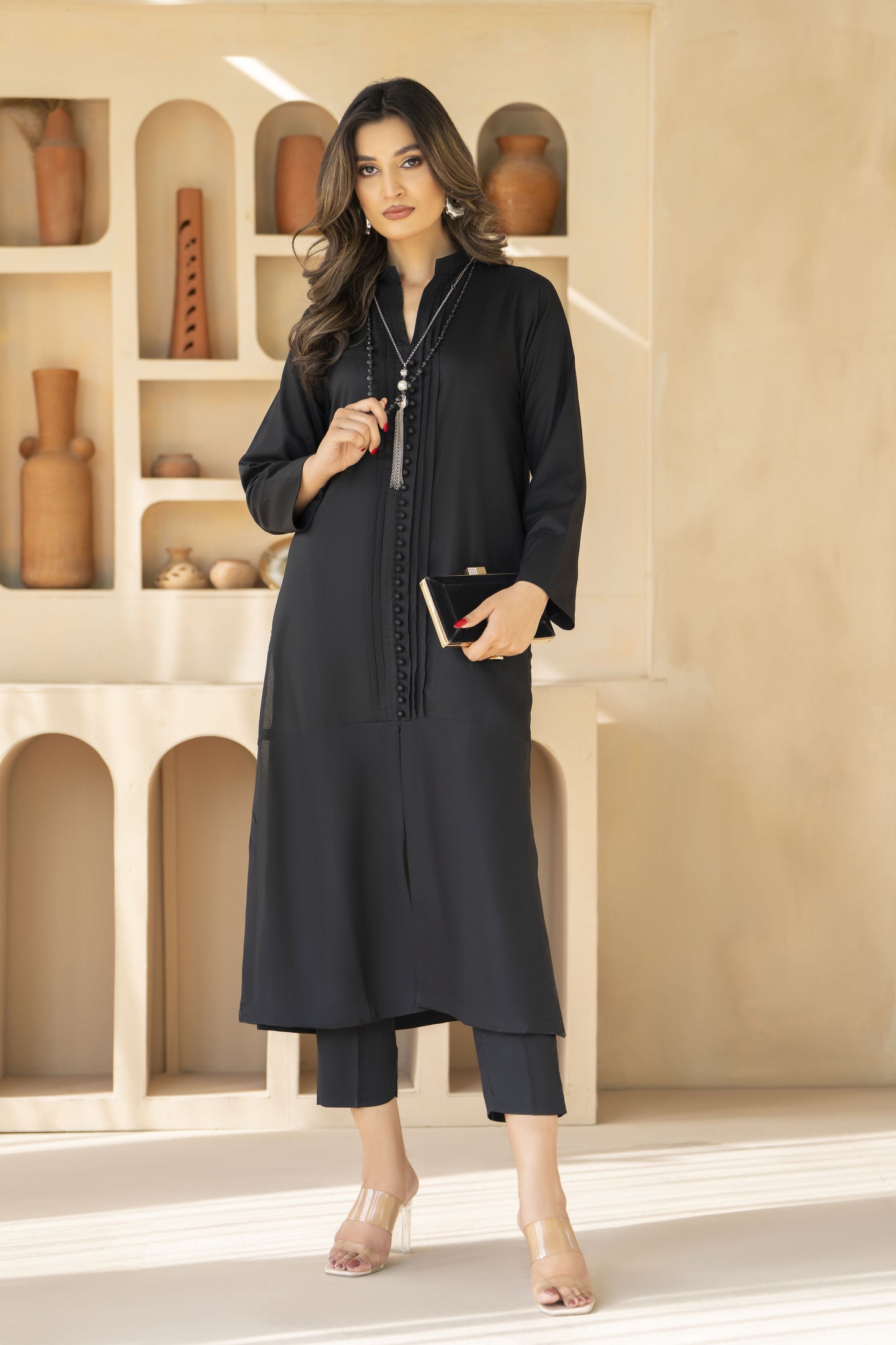 Black Buttons Ready to Wear 2 Pcs Dress