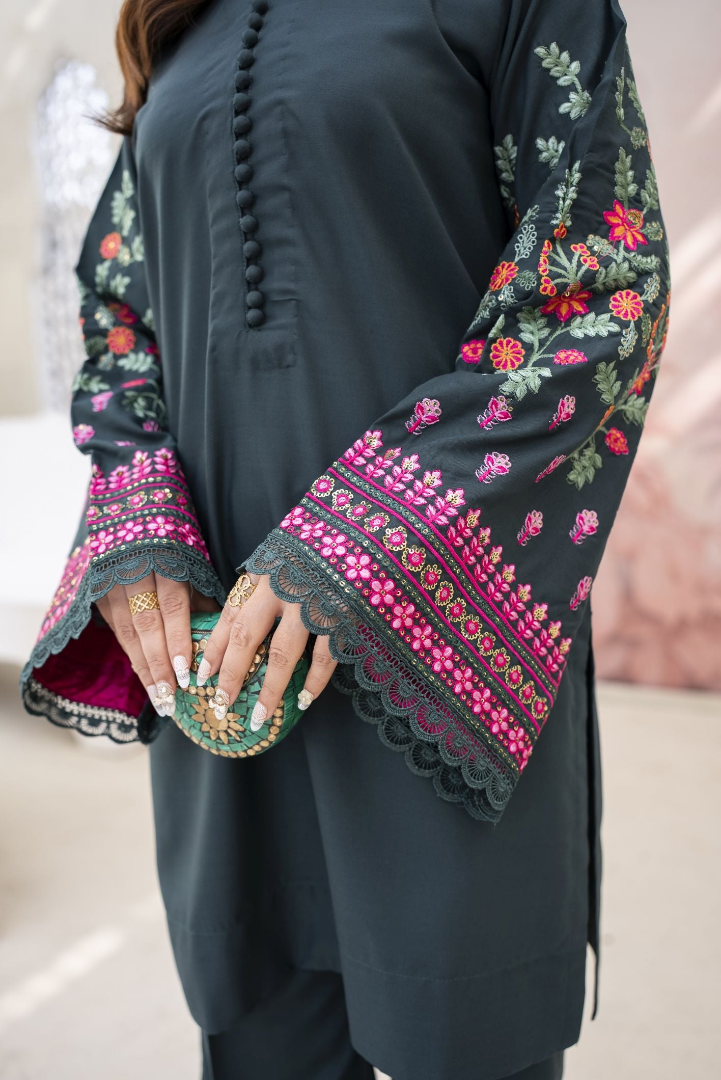 Green Forest Ready to Wear 2 Pcs Embroidered Dress