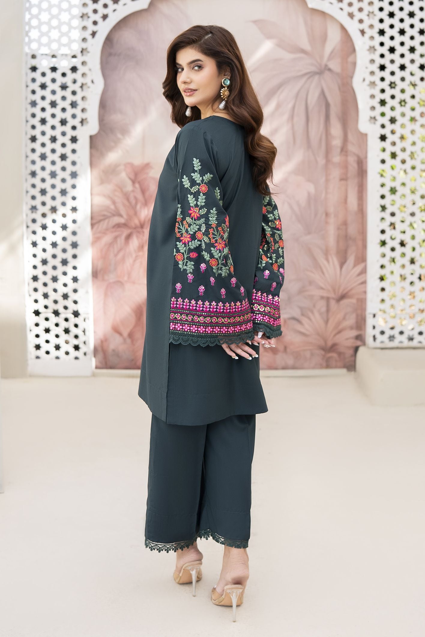 Green Forest Ready to Wear 2 Pcs Embroidered Dress