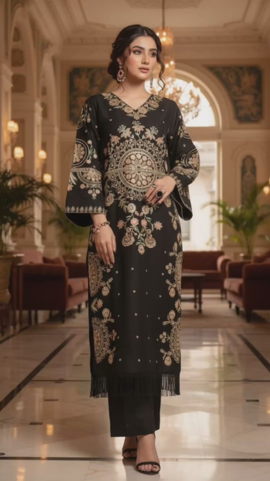 Zawaira Ready to Wear 2 Pcs Embroidered Kaftan Dress